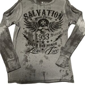 Archaic Gray Long Sleeve Tee with Graphic Print